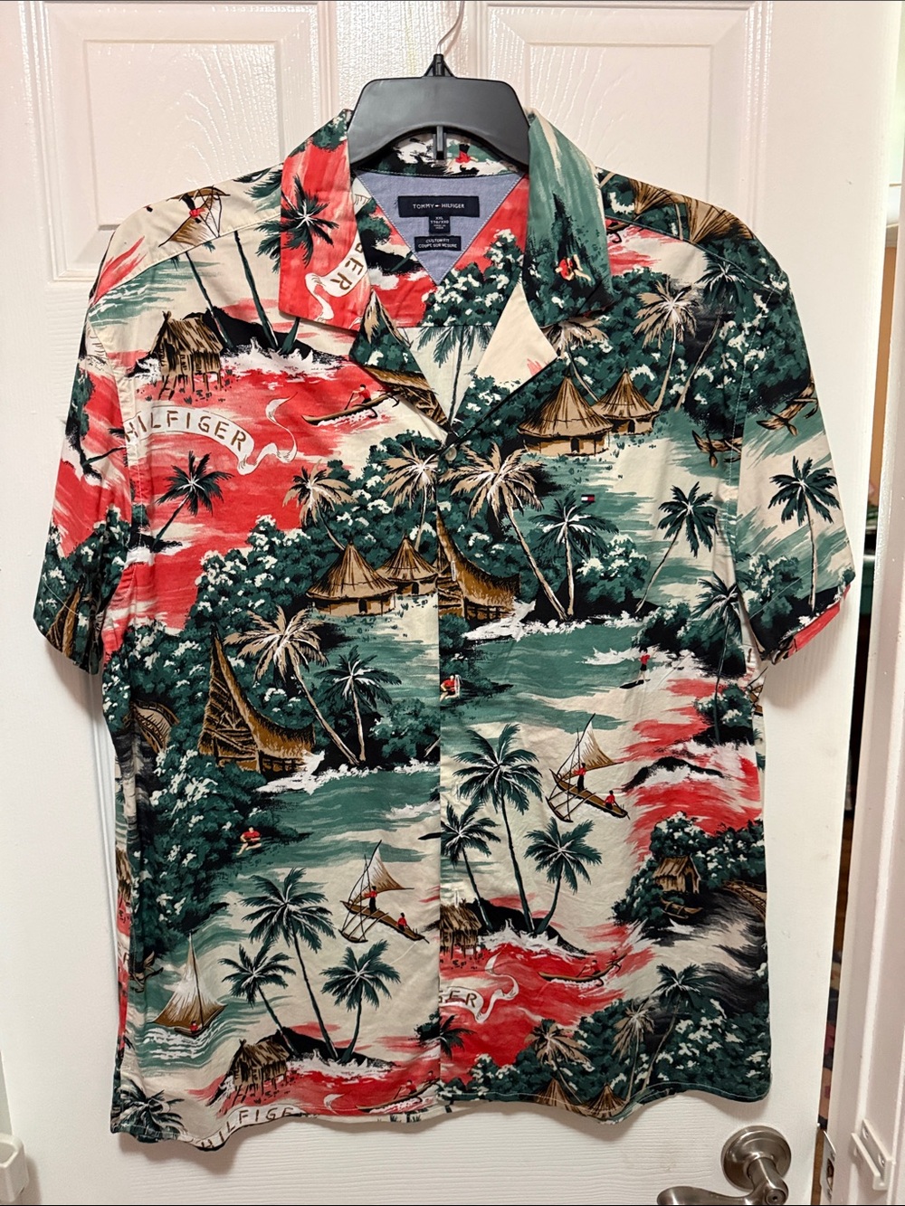 Tommy Hilfiger Men’s Tropical Camp Shirt - Green, Red, Cream